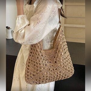 Handwoven Crochet Tote Bag in Tan